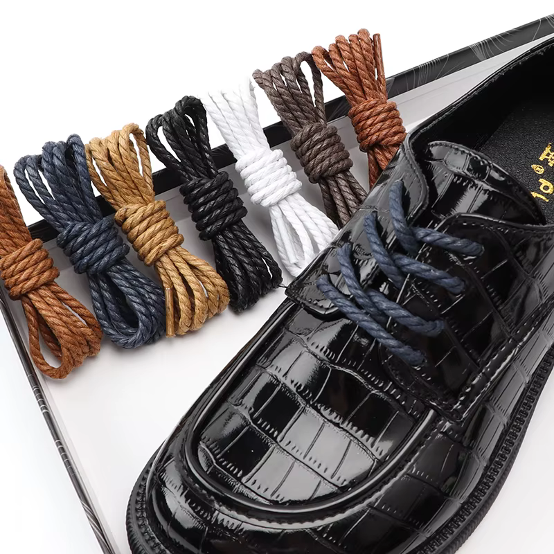 1 paire de lacets ronds en cuir ciré pour chaussures