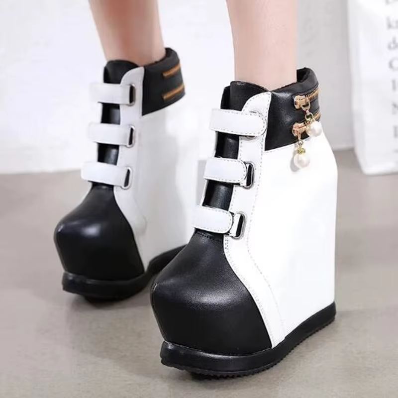 Marque chaussures à semelles compensées femmes bottines Zapatillas Mujer fond épais perle Sexy haute pente chaussure d'hiver dames plate-forme talons hauts