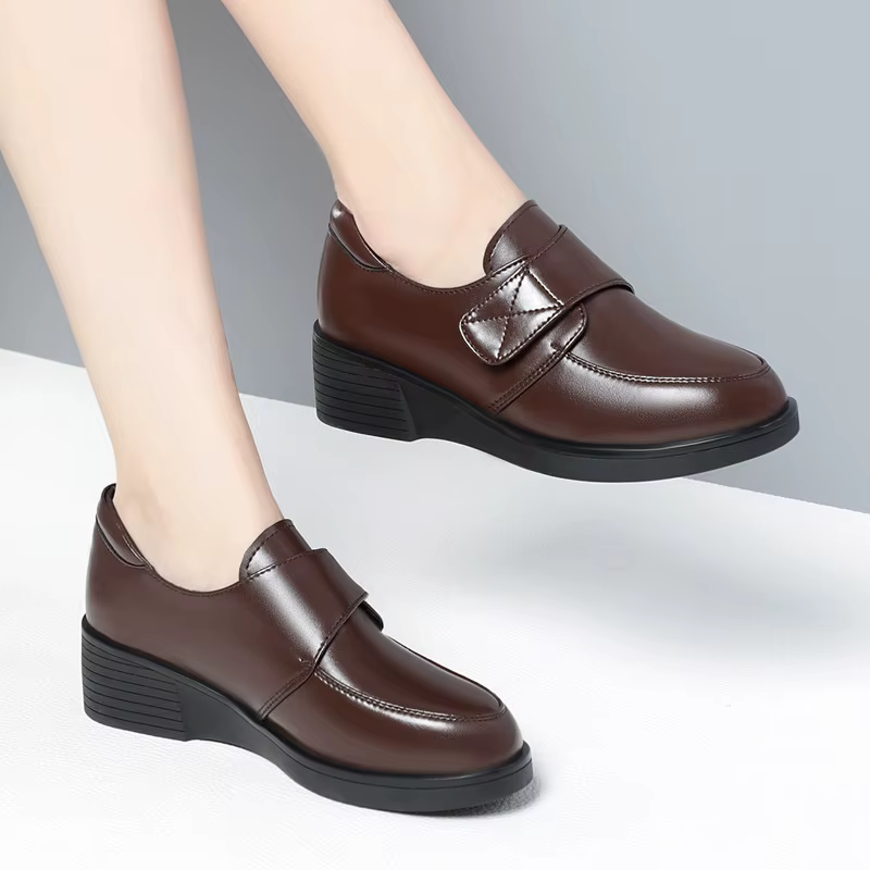 Nouvelle collection printemps – Chaussures en cuir à talon bas compensé pour femme