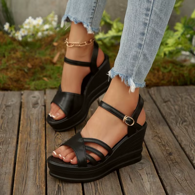 Nouvelles sandales compensées de haute qualité pour femmes 2026 – Chaussures élégantes à talon haut et plateforme ouverte pour l'été
