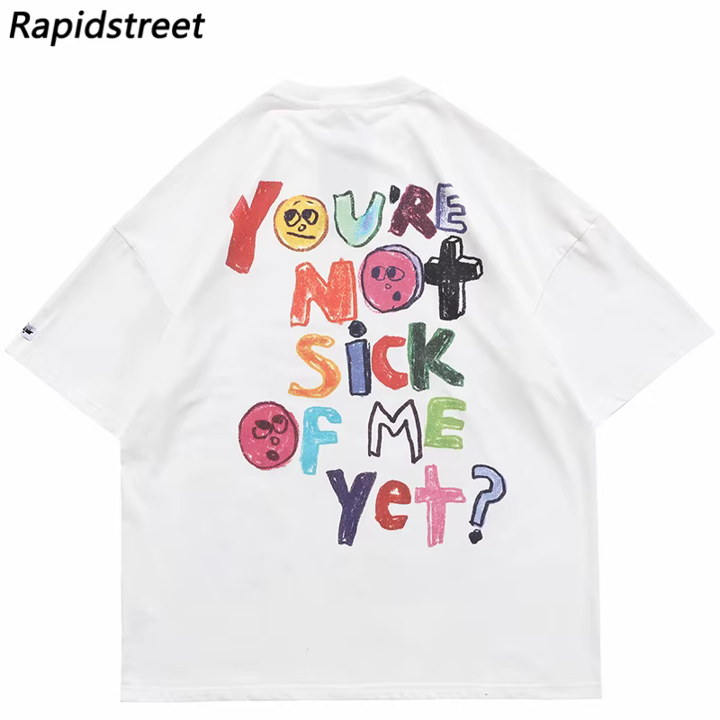 Hommes T-Shirt surdimensionné Hip Hop Streetwear peinture lettre coeur arc-en-ciel anges graphique T-Shirt Harajuku coton T-Shirt unisexe