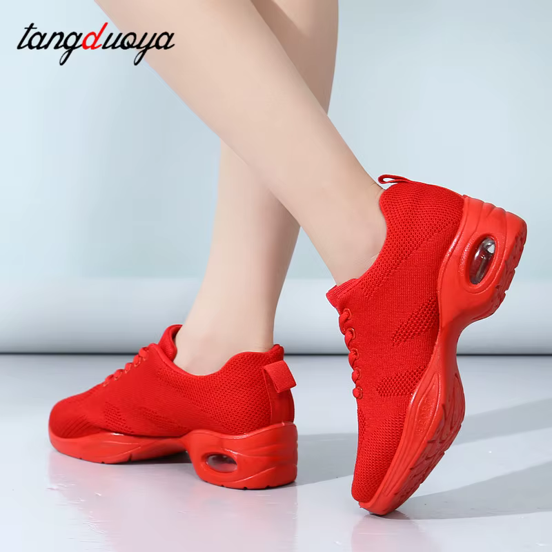 Baskets chaussures de danse pour femmes volant tissé maille confortable moderne Jazz