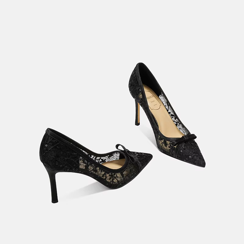 Chaussures sexy en dentelle et peau de mouton pour femmes