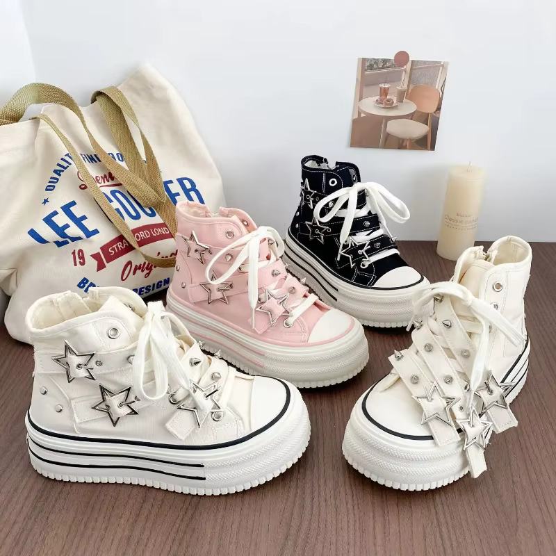 Chaussures montantes en toile rose Y2K pour femme