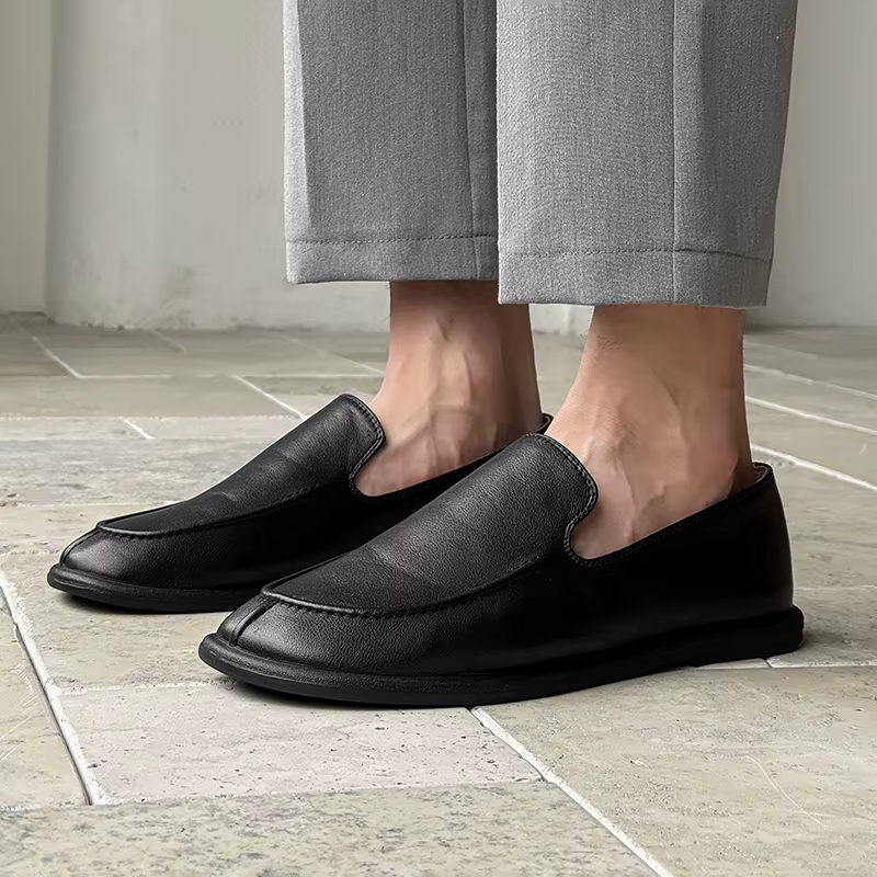 Chaussures plates en cuir véritable pour hommes