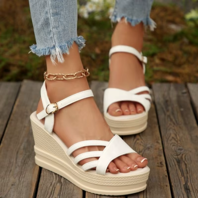 Nouvelles sandales compensées de haute qualité pour femmes 2026 – Chaussures élégantes à talon haut et plateforme ouverte pour l'été