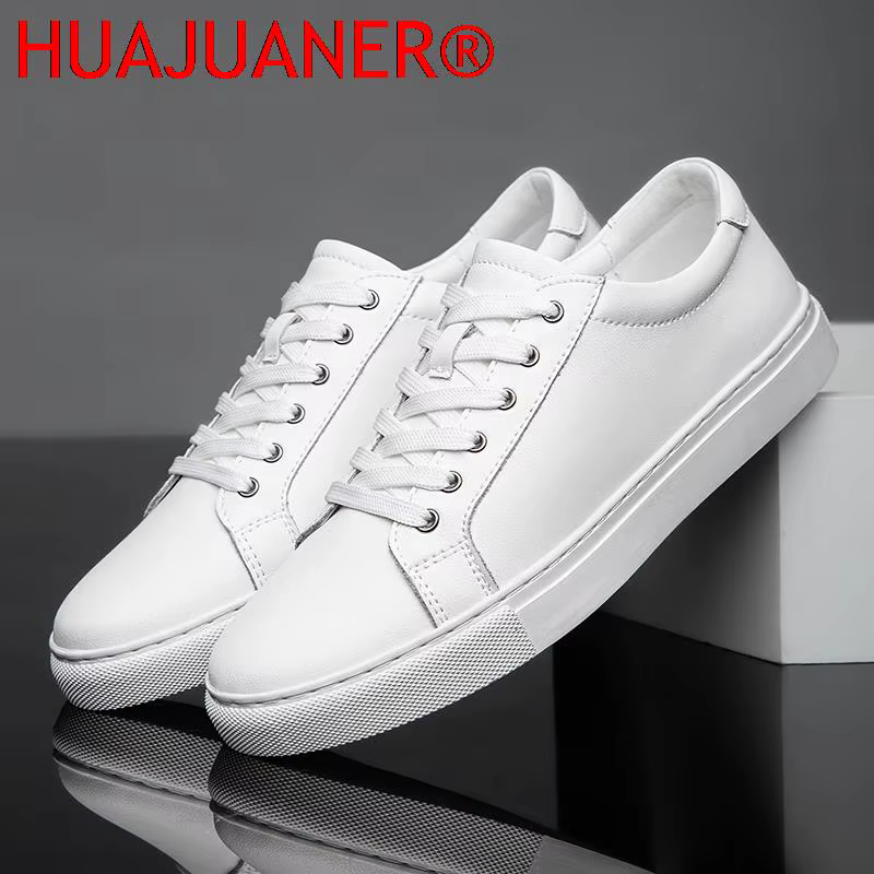 Hommes en cuir véritable chaussures décontractées noir baskets