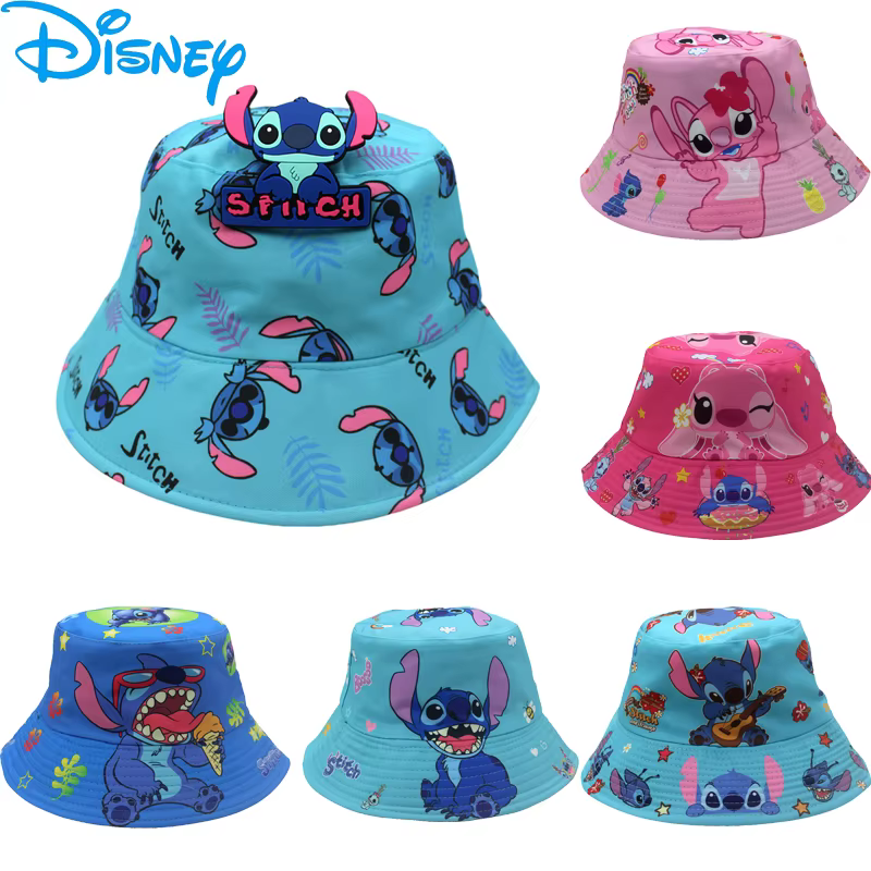 Casquette de pêcheur Stitch Disney Anime avec imprimé ange, chapeau de bassin mignon, coiffe pour garçons et filles, idéal pour les voyages, le jeu, la protection solaire, cadeaux