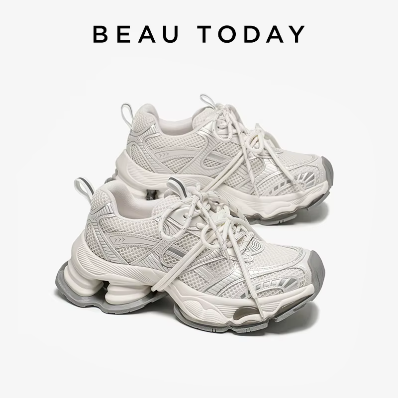BEAUTODAY grosses baskets femmes en cuir synthétique maille bout rond à lacets sport formateurs dames Patchwork chaussures à la main 29A51