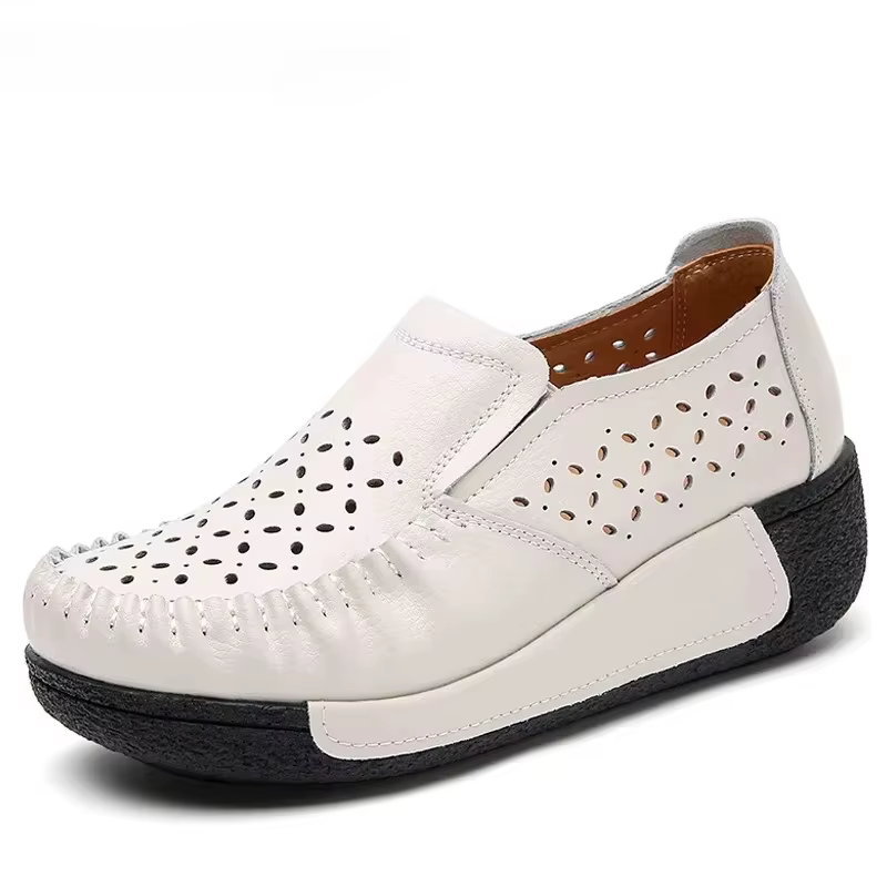 2025 plate-forme chaussures plates pour femmes sans lacet évider véritable cuir de vache Swing