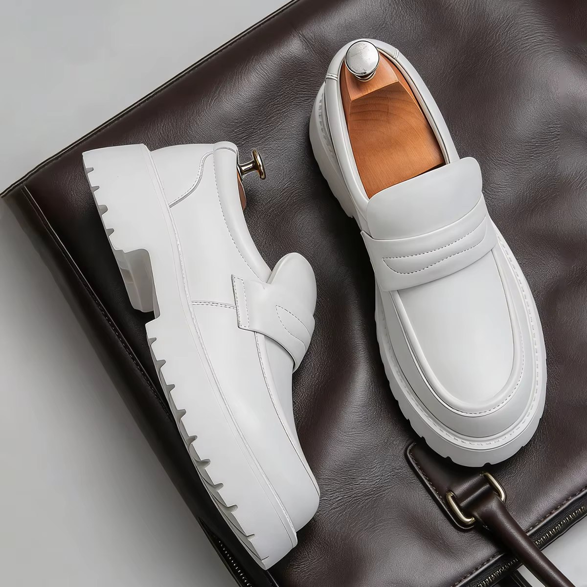 Mocassins Penny Classiques à Semelle Épaisse pour Hommes – Chaussures Habillées Blanches Formelles pour Gentleman