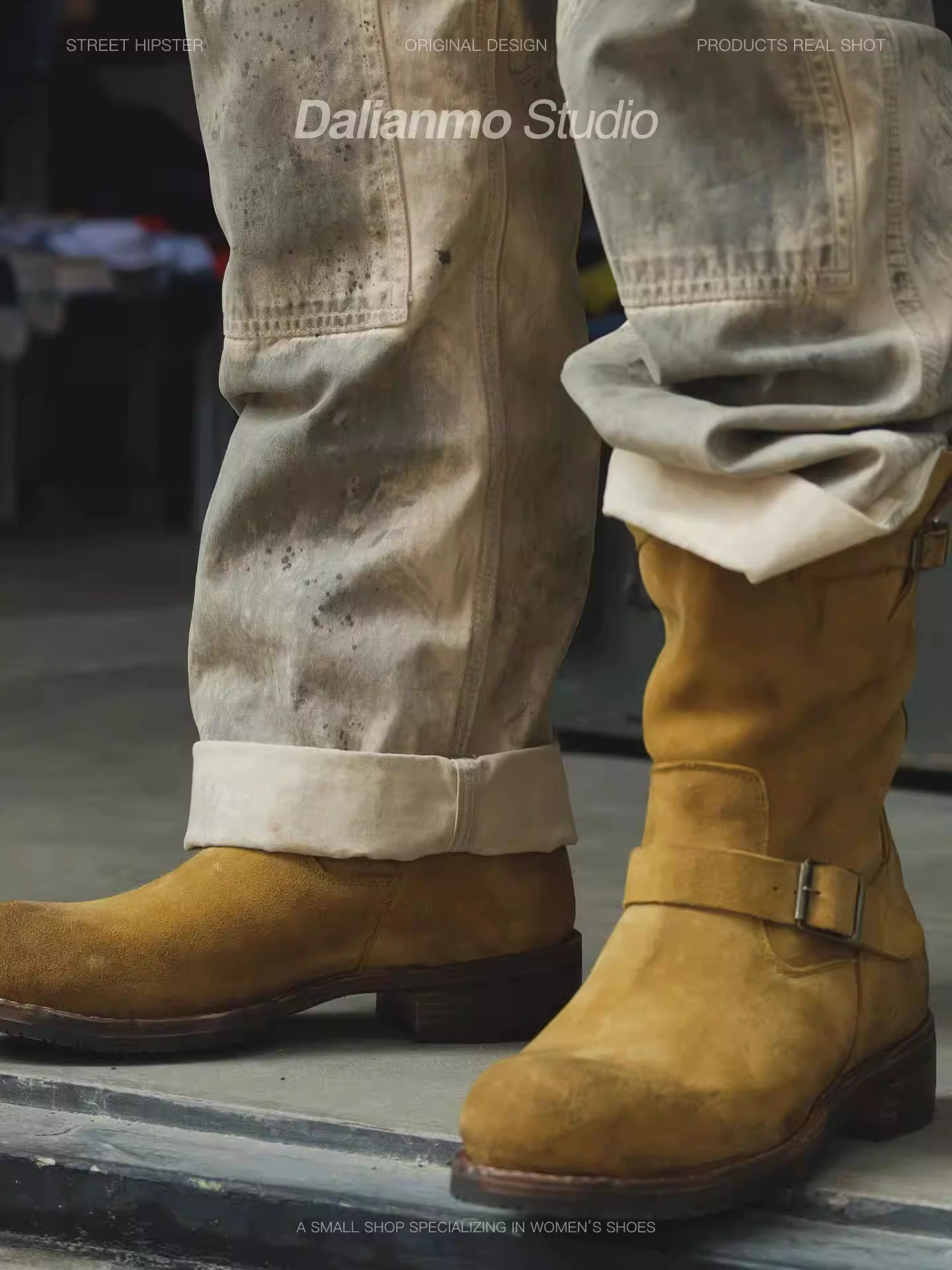 Bottes de travail en daim kaki vintage faites à la main pour hommes et femmes