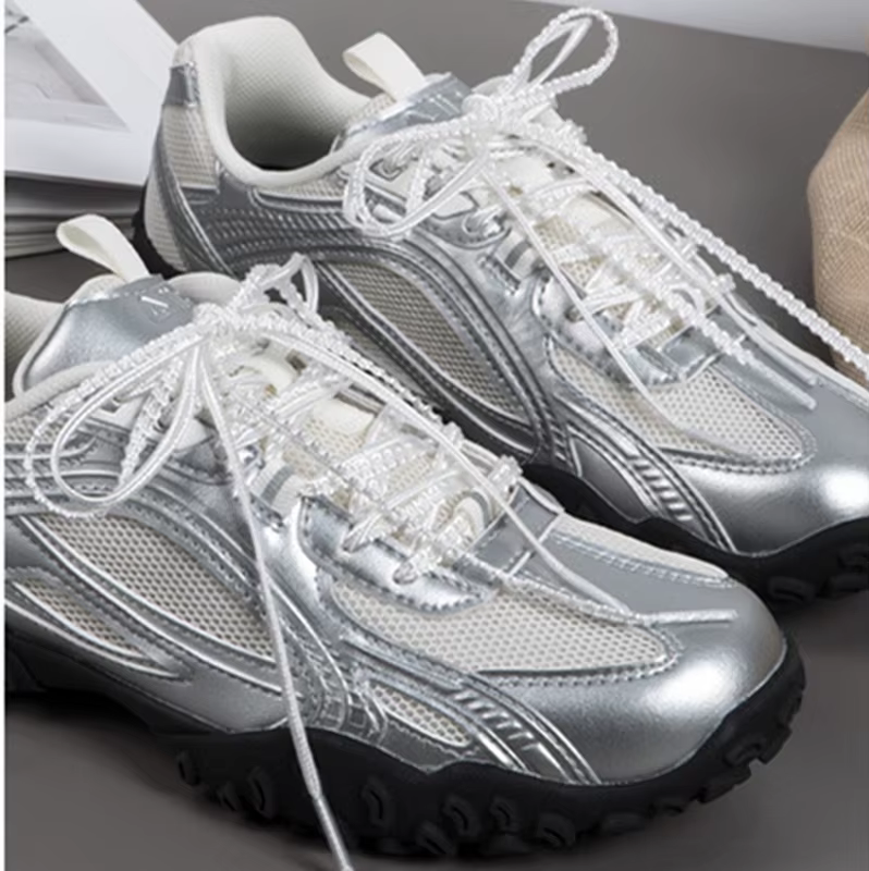 Une paire de lacets en dentelle argentée