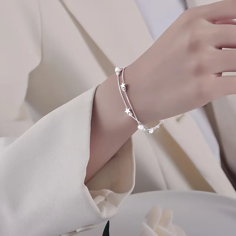 Bracelets en argent Sterling 925 avec belles étoiles pour femmes, bracelet à perles réglable de créateur de mode coréen, bijoux originaux de luxe