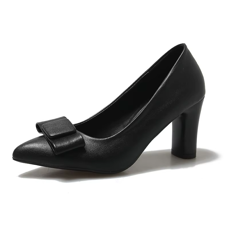 Nouvelles Chaussures Élégantes à Talons pour Femme Printemps-Automne, avec Nœud, Talons Hauts Épais, Bout Pointu, Style Raffiné, Couleur Unie