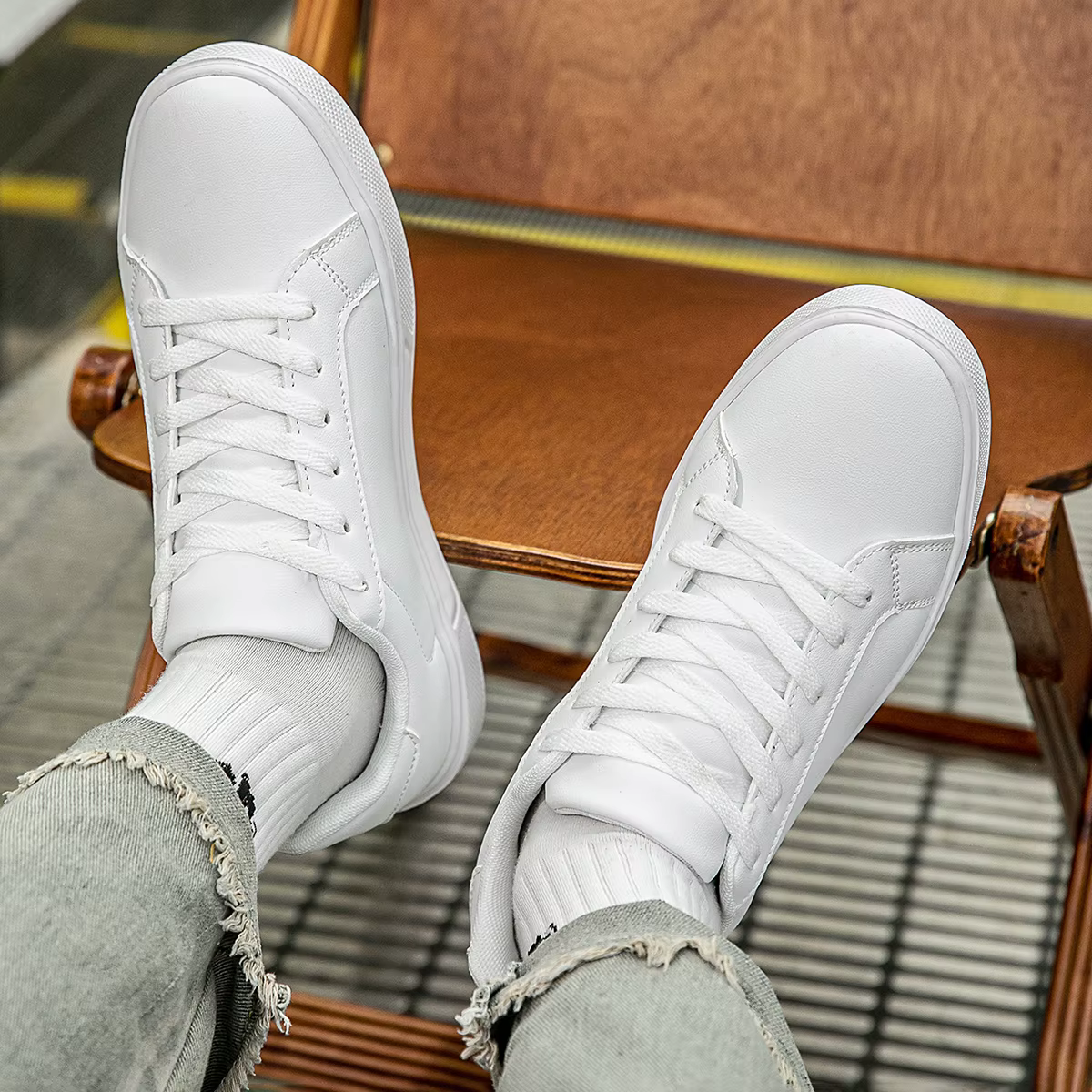 PU cuir hommes chaussures baskets tendance
