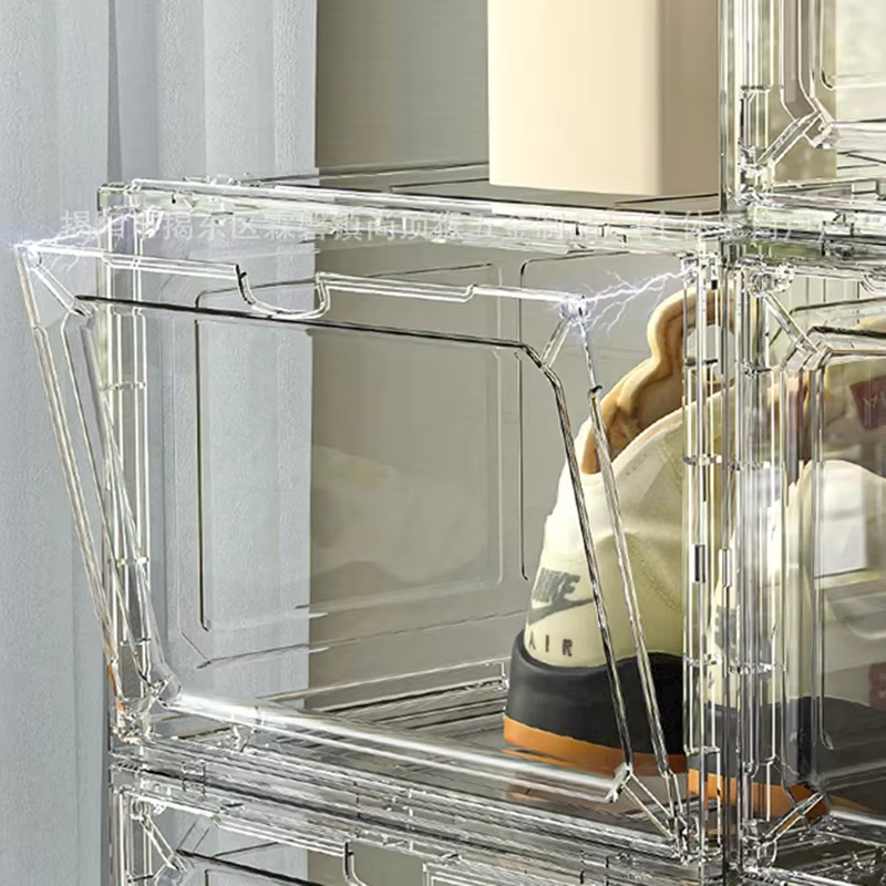 Boîte à chaussures transparente avec porte d'aspiration magnétique
