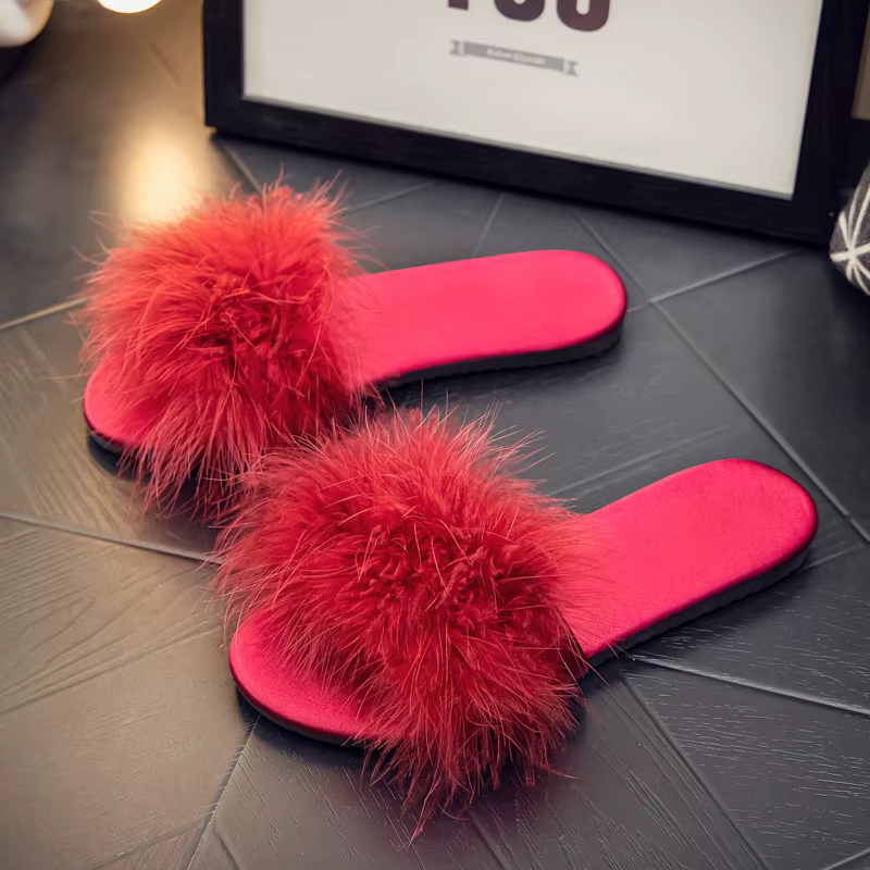 Maogu-Pantoufles en Satin Rouge pour Femme