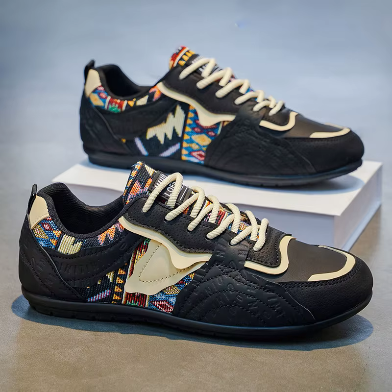 Baskets décontractées rétro pour hommes - Chaussures de marche à lacets à motif ethnique LOEIKAN