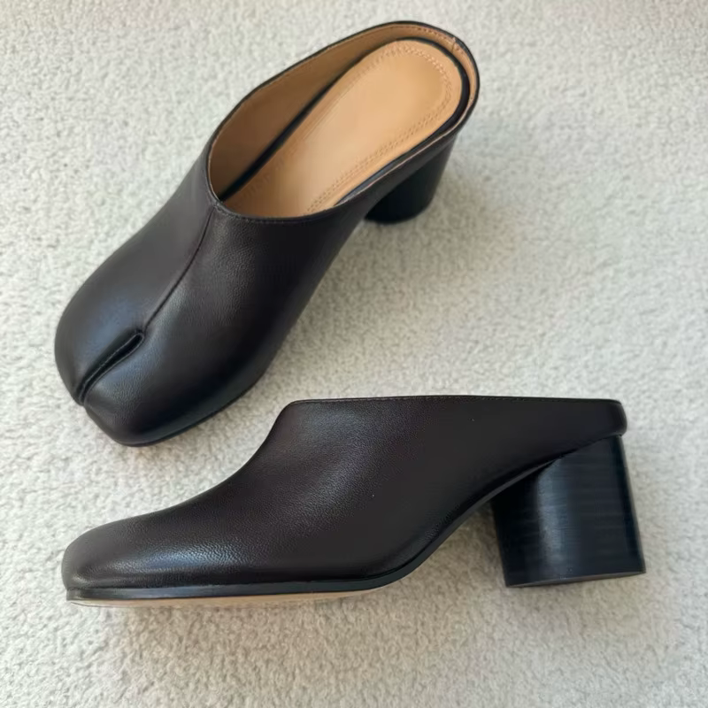 Nouvelles mules Tabi à bout fendu 2026 en cuir véritable