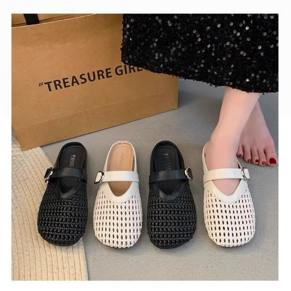 Mules pour femmes, nouvelles sandales d'été tissées à bout fermé