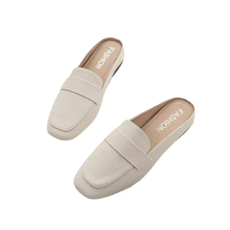 Baotou-Demi-pantoufles en cuir souple pour femme