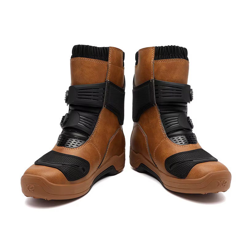 Bottes de moto en cuir imperméables pour hommes