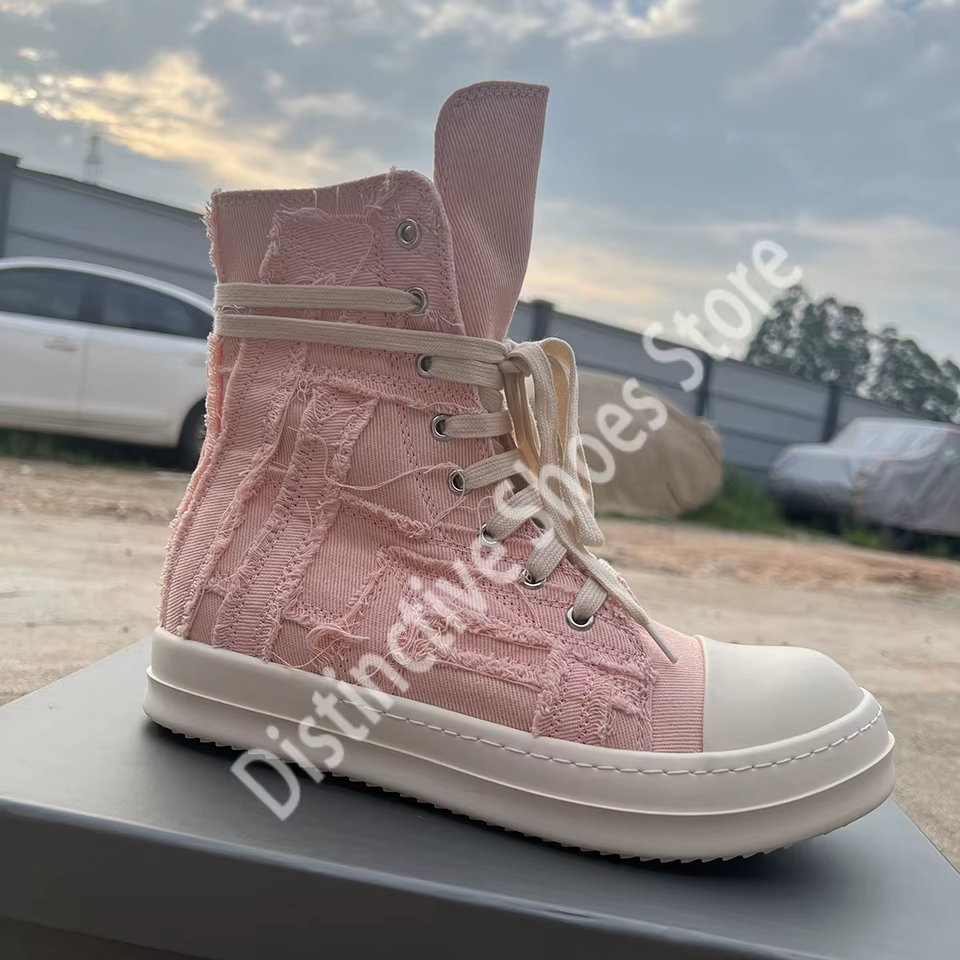 Baskets montantes déchirées en toile rose pour hommes