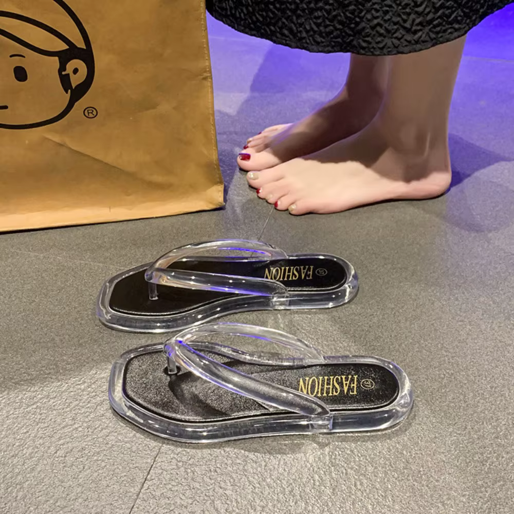 Tongs plates décontractées transparentes antidérapantes en PVC pour l'été