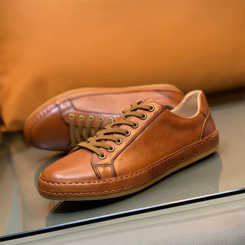 Collection classique européenne 2025 Premium Vintage baskets en cuir véritable chaussures pour hommes décontractées d'affaires