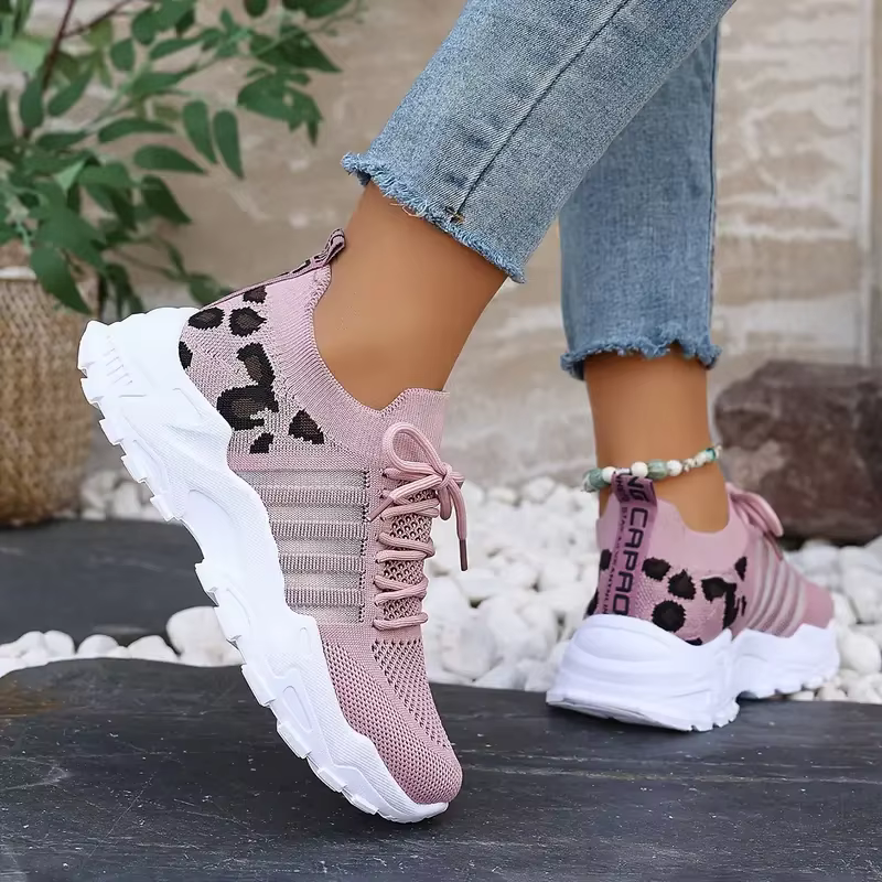 Chaussures femme baskets imprimé léopard