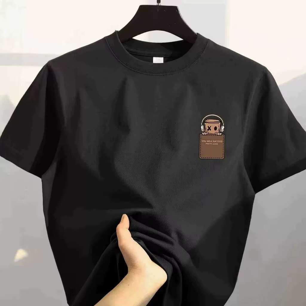 T-shirt en coton imprimé pour homme, style vintage américain, design simple, coupe ample, manches courtes, col rond, unisexe, pour couple
