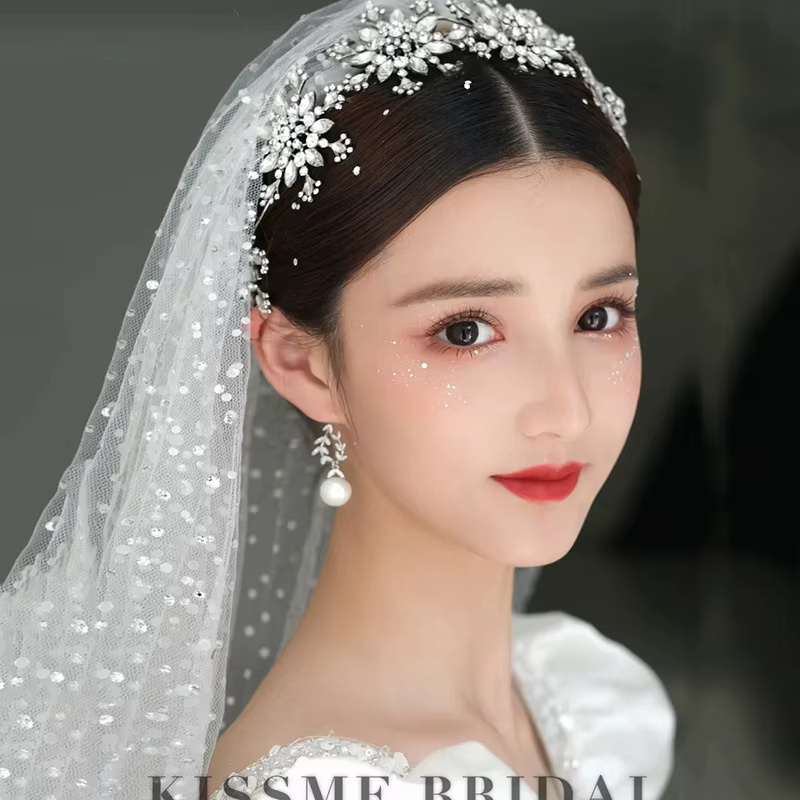 Coiffure de mariée élégante, cerceau de cheveux brillant, flocon de neige doux, robe de mariée de Style coréen, accessoires de coiffure de Style principal