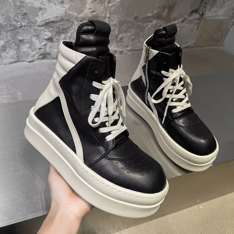 Bottes montantes noires et blanches pour hommes avec fermeture éclair latérale