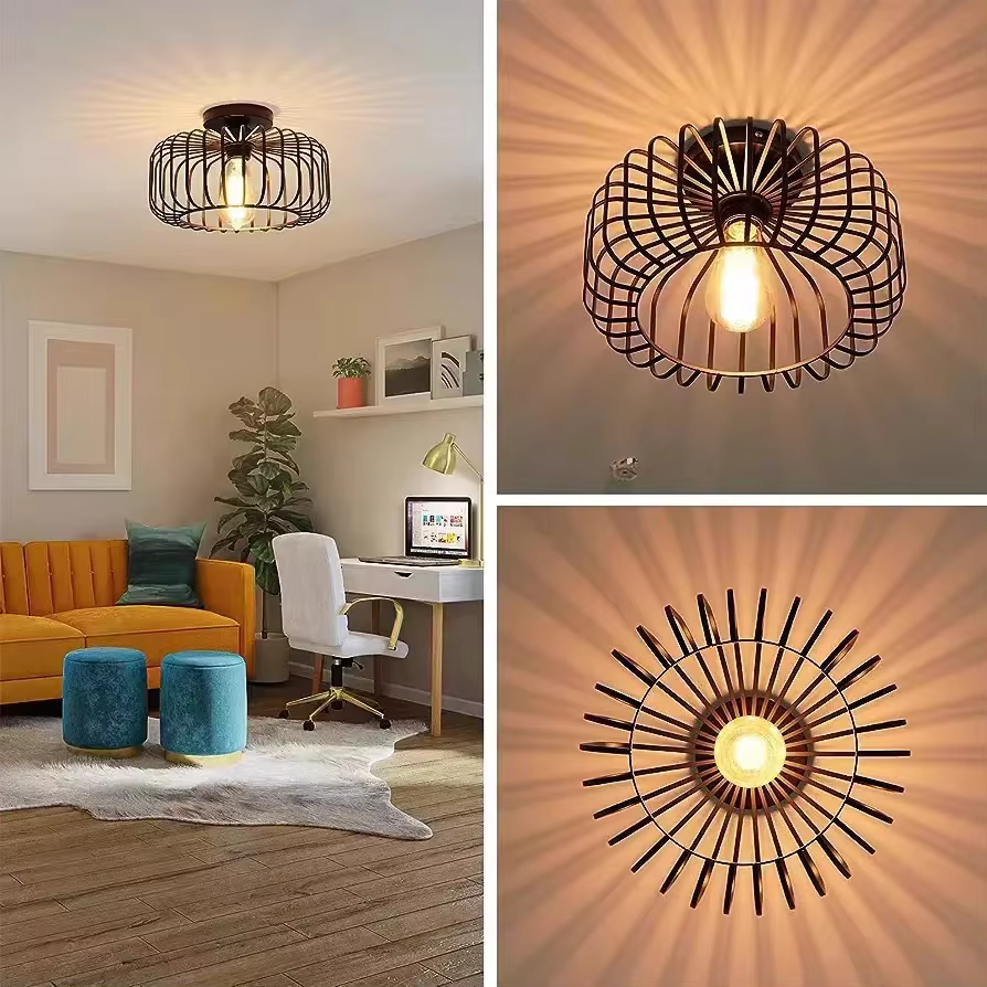 Plafonnier rétro de style industriel, salon, chambre à coucher, salle à manger, cage à oiseaux de style américain, lampe créative en fer