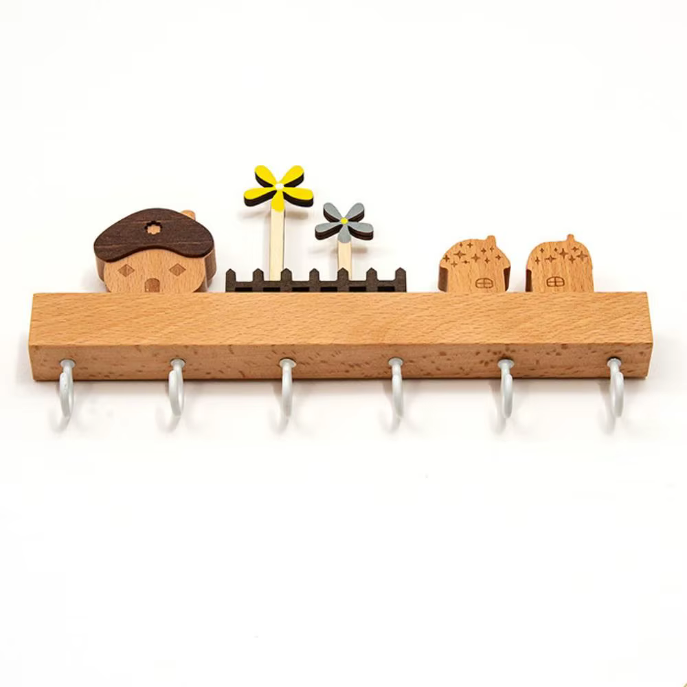 Accessoire de décoration intérieure, porte-clés en bois, 6 crochets, style nordique, support de rangement pour clés, crochet décoratif mignon INS, entrée