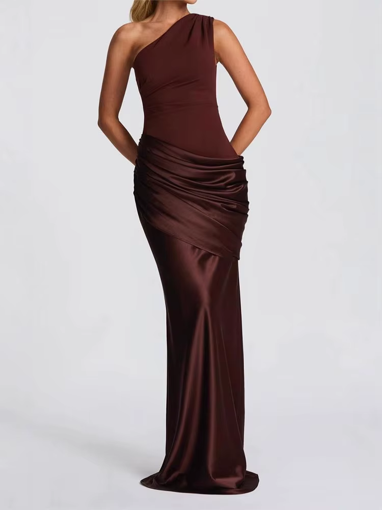 Robe élégante de style rétro classique à effet drapé, coupe ajustée irrégulière, sexy et haut de gamme, pour femmes, style élégant
