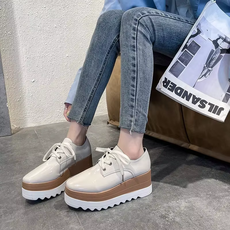 Baskets de Luxe à Plateforme pour Femme, Chaussures de dehors Confortables et Épaisses à Lacets, Nouvelle Collection