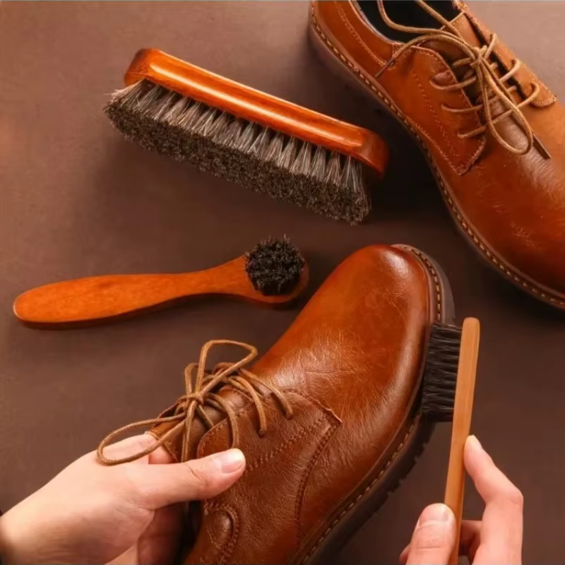 Ensemble de brosses à chaussures en crin de cheval, brosse de nettoyage et de polissage pour bottes en cuir et chaussures en daim, accessoire de nettoyage doux pour voiture, 3 pièces