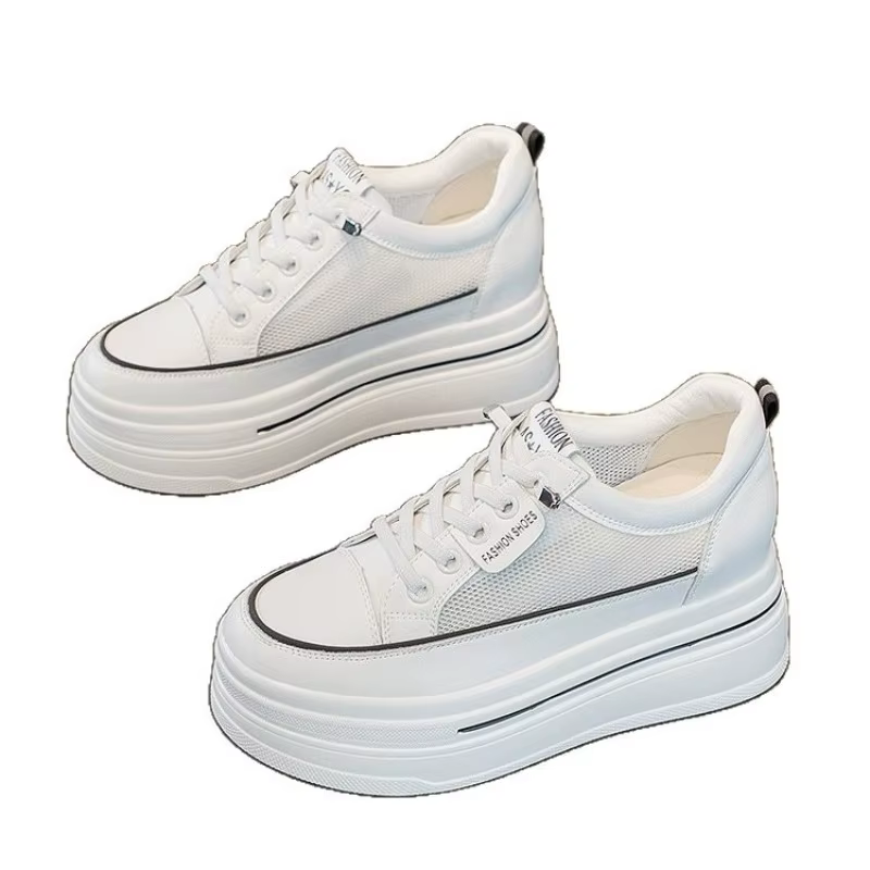 Baskets compensées en cuir blanc pour femme
