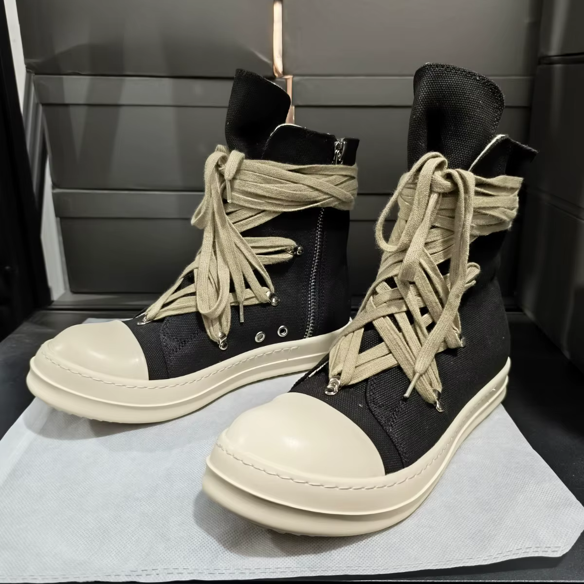 Hommes chaussures hautes décontracté toile plate-forme luxe formateurs à lacets femmes baskets Zip haute rue concepteur automne bottes