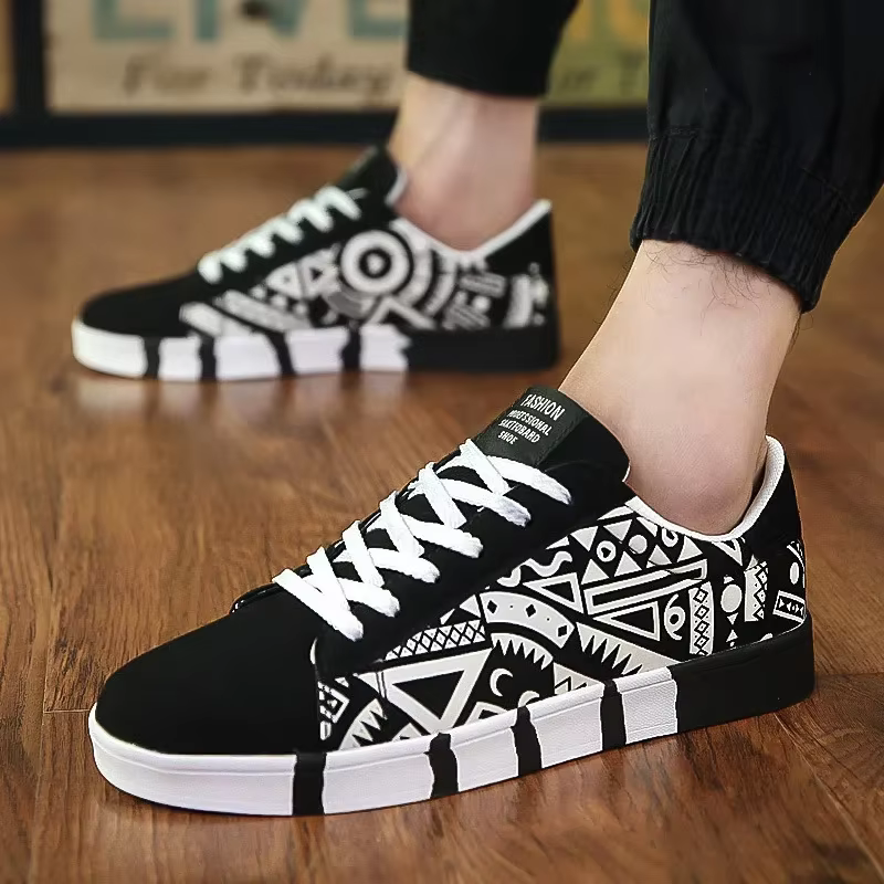 Baskets pour hommes Graffiti toile chaussures mode noir
