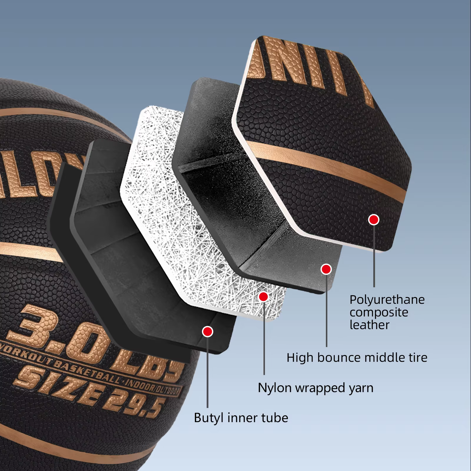Ballon de basketball lesté 3LBS/2.2LBS, taille 7/6, pour l'entraînement intérieur et extérieur, améliorant la maîtrise du ballon, le dribble, le passage et le rebond.