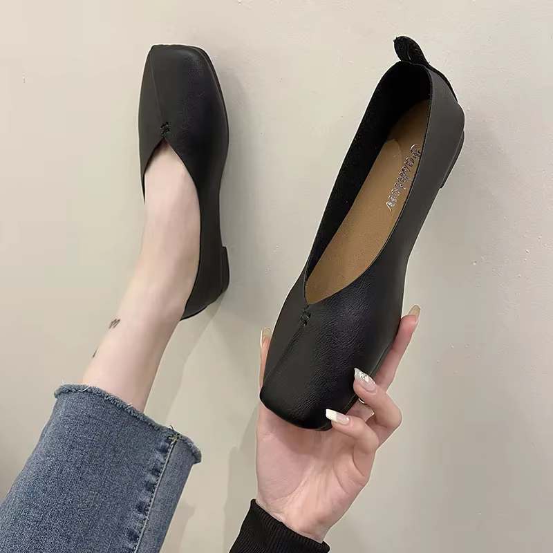 Chaussures pour femmes à tête plate à fond souple printemps automne nouveau Style chaussure de grand-mère