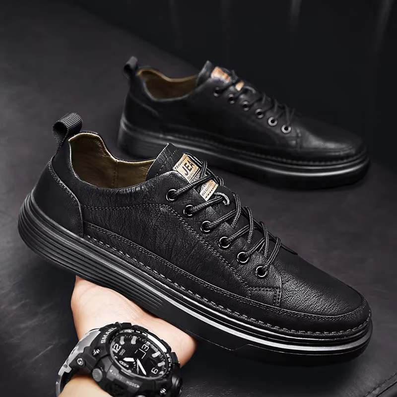 Automne noir baskets hommes mode à lacets plat chaussures de Sport décontractées tout-match en plein air léger Homme