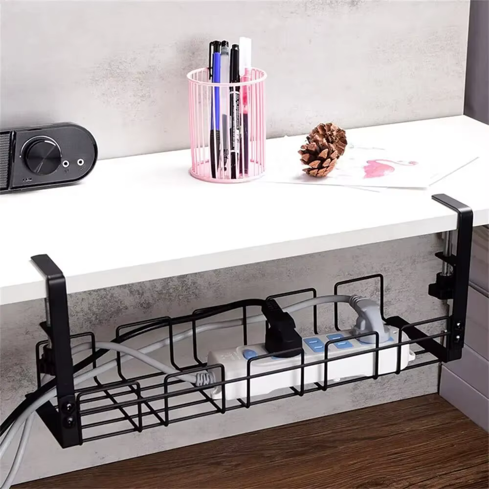 Rangement sous la table T1, gestion des câbles métalliques, fil de bureau à domicile, pas de poinçonnage, accessoires de rangement de cuisine