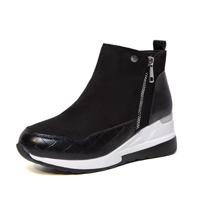 Nouvelles femmes bottines coton chaussures bottes de neige compensées mode automne hiver fermeture éclair chaud en peluche solide plates-formes coréen décontracté court