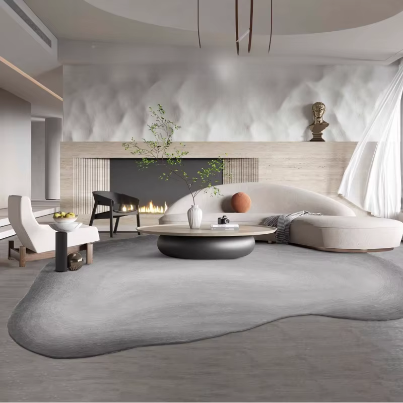 Wine-sabi-Tapis moelleux en peluche de forme irrégulière pour salon, décor de chambre à coucher de luxe, tapis gris, lea, polymères doux Airways
