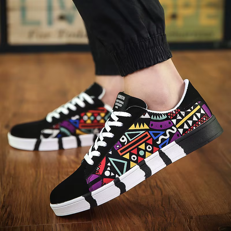 Baskets pour hommes Graffiti toile chaussures mode noir