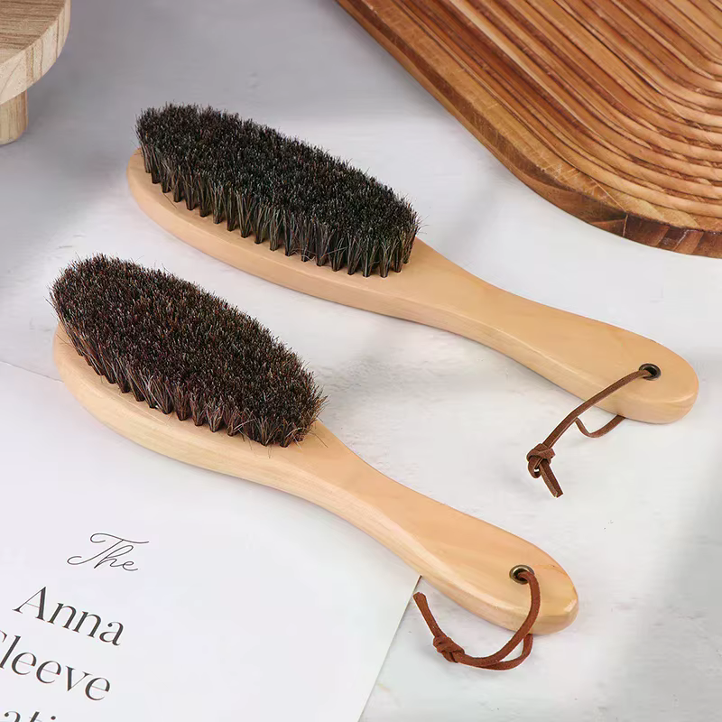 Brosse en crin de cheval, manche en bois, brosse pour vernis à chaussures, brosse de nettoyage du linge en crin de cheval doux, brosse de nettoyage antistatique